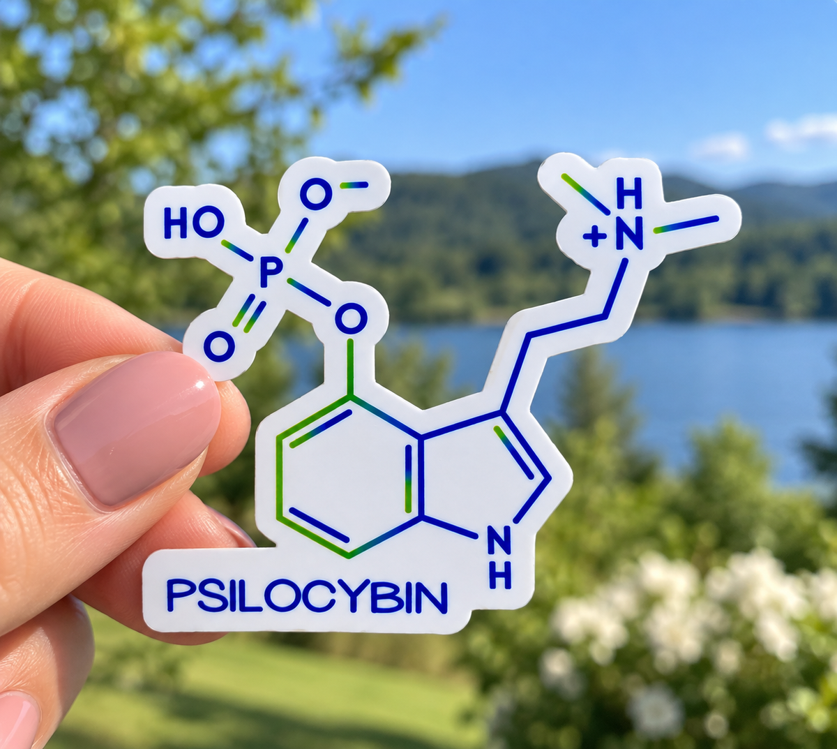 Psilocybin Molecule Sticker – Colorful Chemical Structure
