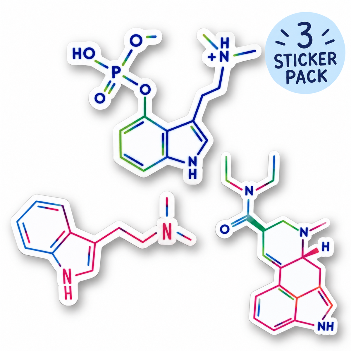Psychedelic Molecule Sticker Pack – LSD, DMT & Psilocybin